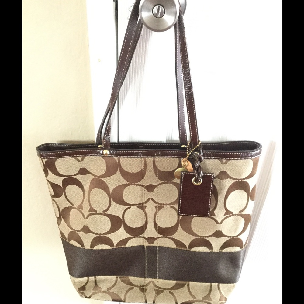 Coach Signature Canvas and Leather Tote Bag in Khaki Brown - Picture 6 of 8